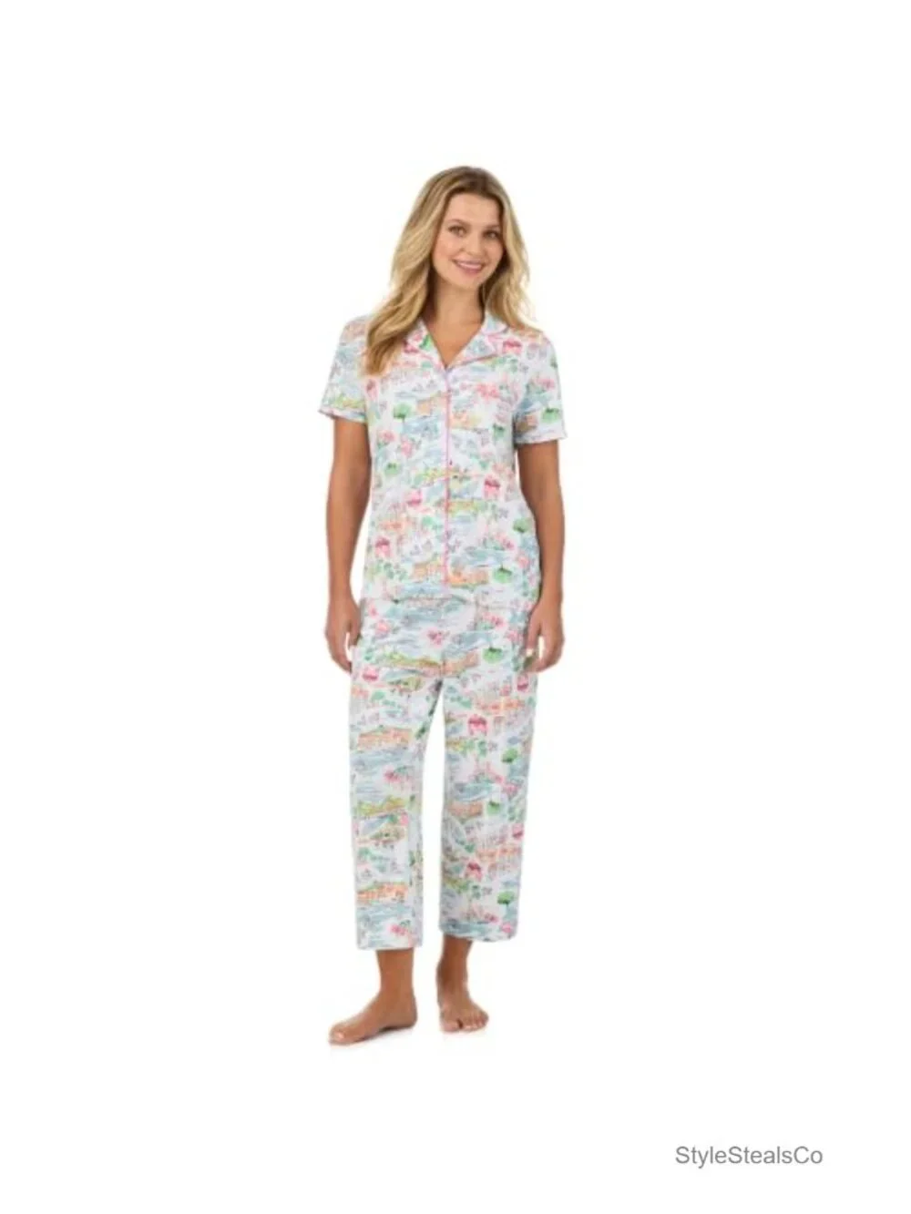 Women's Short Sleeve Capri Pajama Set - Soft Stretch Lounge Wear